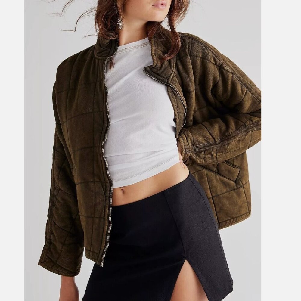BEST NWT Free People Dolman Quilted Knit Jacket XS/S/M/L Olive Military Green - Picture 4 of 7